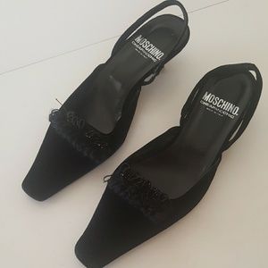 Moschino black sling back low heel